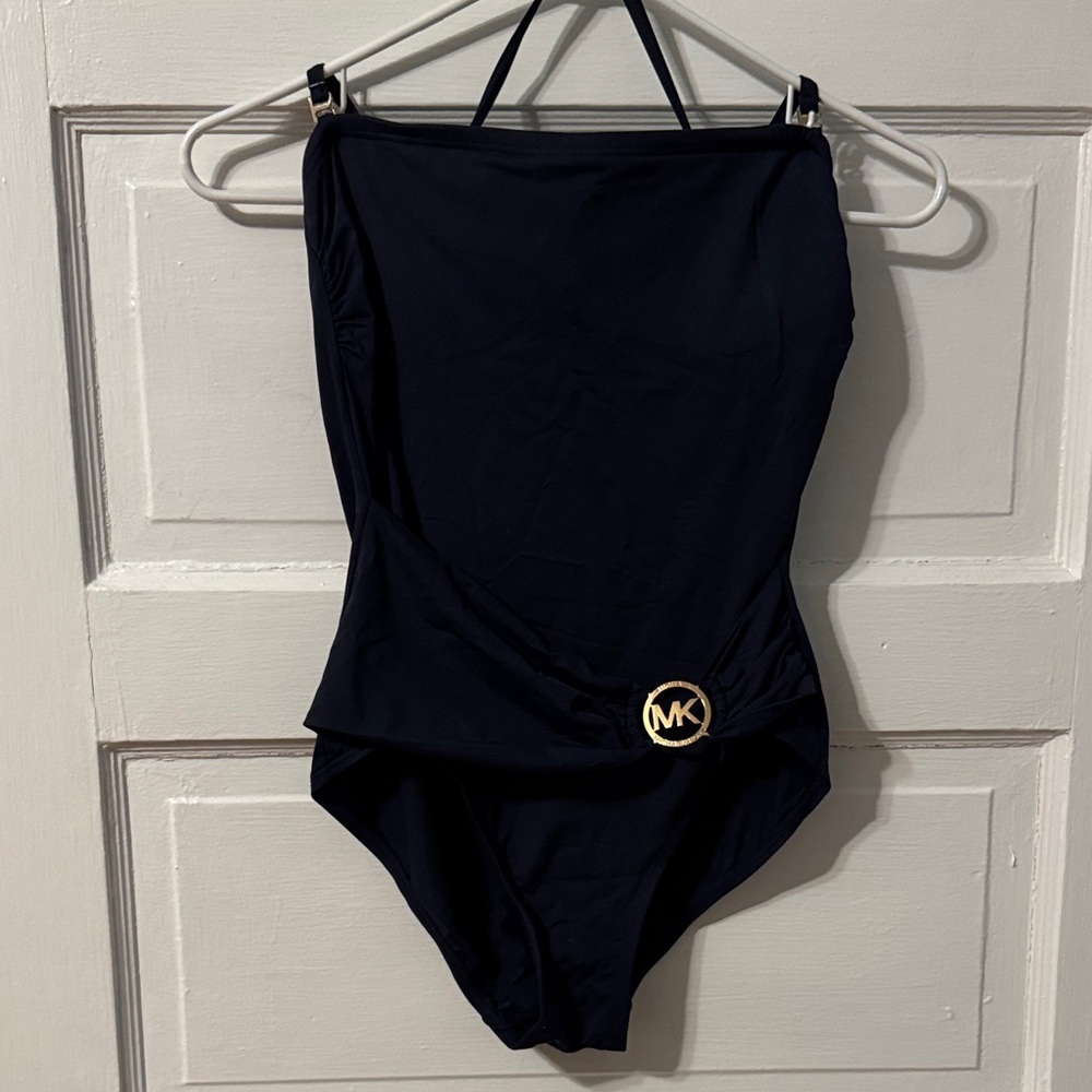 Michael Kors Navy One-Piece Swimsuit with Gold MK Accent